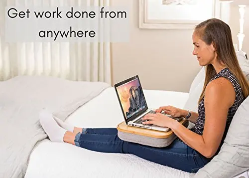 Bamboo Lap Desk with Laptop Storage Compartment - Pillow Cushioned Laptop Accessories Book Stand .