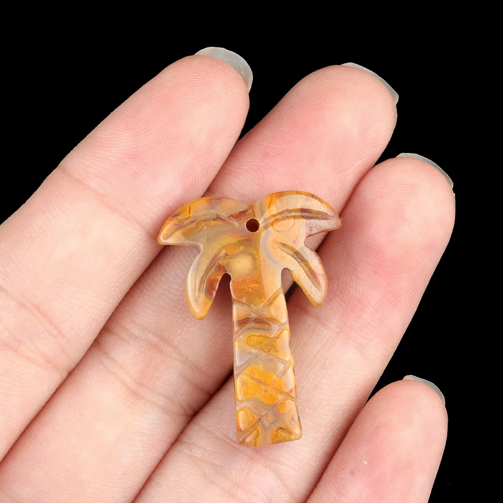 Wholesale Polished Natural Crystal Cute Coconut Tree Stone Pendant for DIY Jewelry Making