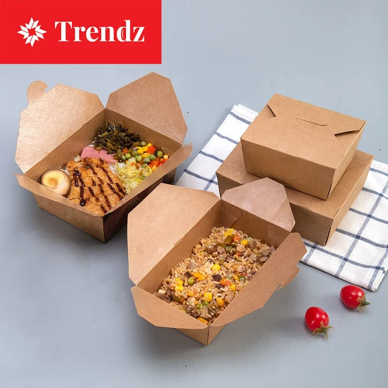 Chinese Takeaway 100% Biodegradable Printed Disposable Kraft Paper Lunch Fast Food Container