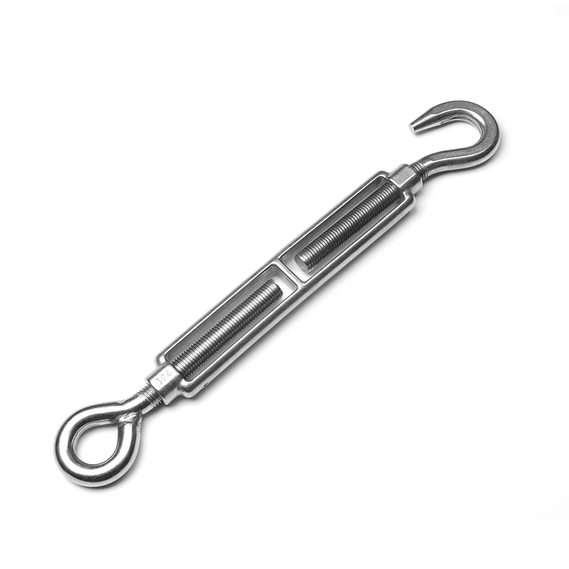 Two Ending Hook Wire Rope Tension 304 Stainless Steel Turnbuckle Hardware Hook & Hook Turnbuckles with Steel Wire Rope