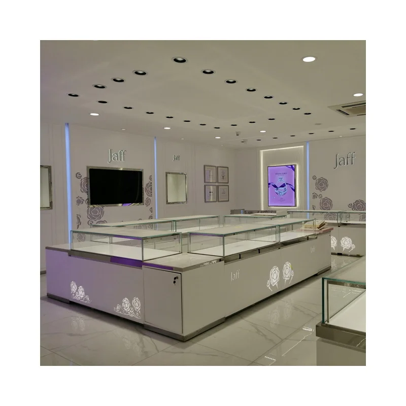 Diamond jewelry store paint display cabinet Mirror stainless steel jewelry display counter carved wooden glass showcase