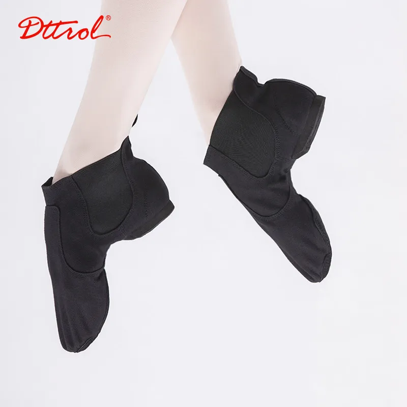 Dttrol Exquistie Black High Stretch Canvas Dance Shoes Split Sole Black EVA Jazz Shoes for Women Men Jazz Shoes