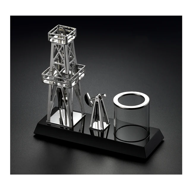 New petroleum equipment gift with oil tank crystal oil rig model for gift