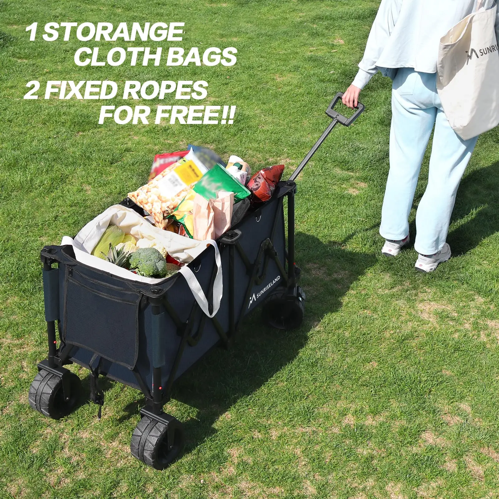 Wholesale Heavy Duty Outdoor Folding Portable Adjustable Handle Utility Grocery Beach Camping Trolley Wagon Cart with Big Wheels