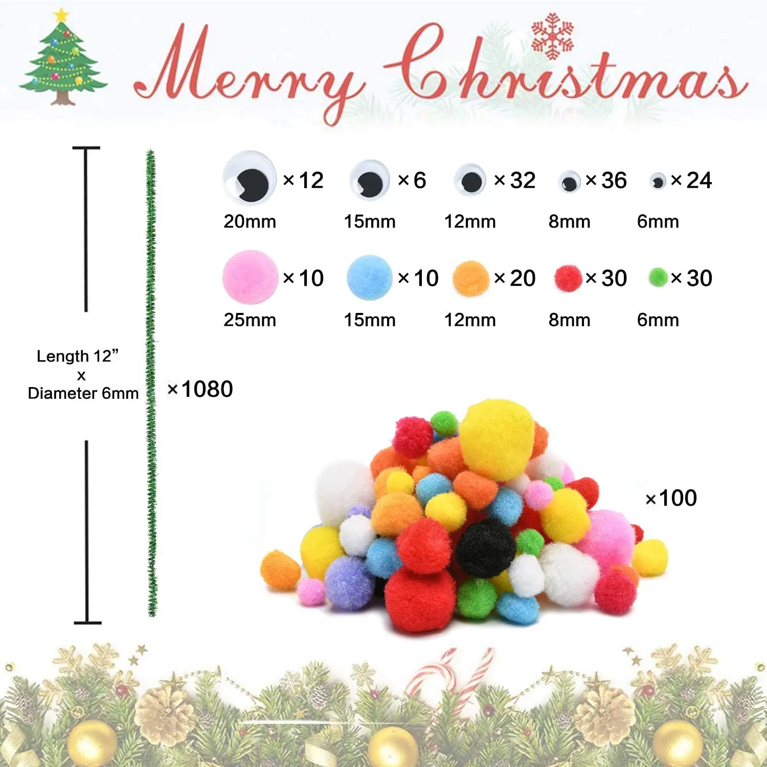 Pom Poms for DIY Arts Creative Crafting Decorations Fuzzy Colored Sticks Set Crafts Supplies for Adults and Kids