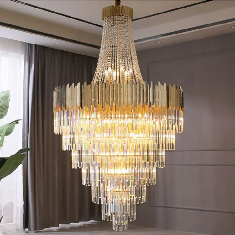 Modern crystal Beaded gold Chandelier Luxury metal round big crystal lamps