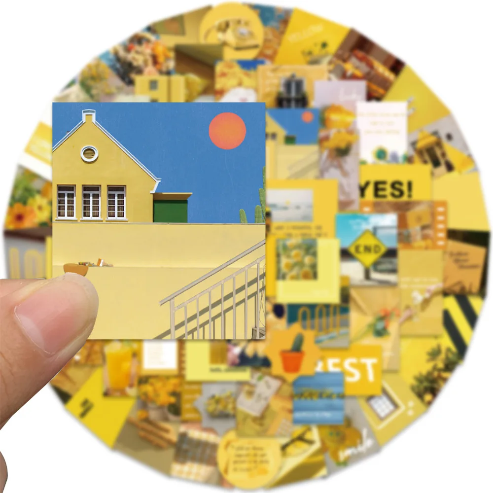 65Pcs Summer Ins Style Yellow Street View Decorative Stickers For Phone Laptop Wall Waterproof Wallpaper Sticker