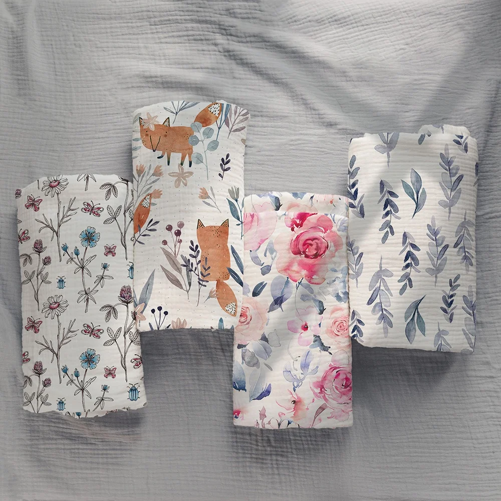 lightweight and breathable crinkly texture customised 100 cotton double layer gauze muslin print fabric for baby