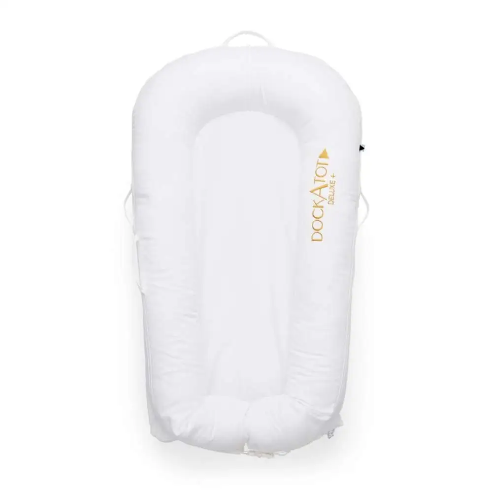 Lucklulu Deluxe+ Dock - The All in One Portable & Lightweight Baby Lounger - Suitable from 0-8 Months (Pristine White)