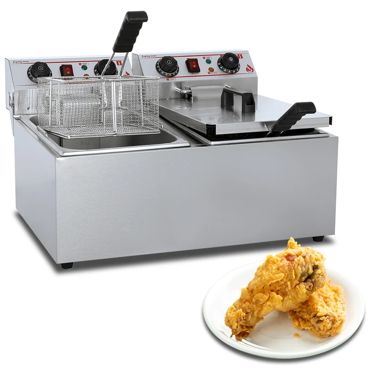 New 172A electric double tank 2 basket 26 liter deep fryer with circuit breaker and oil faucet French fries chicken high power