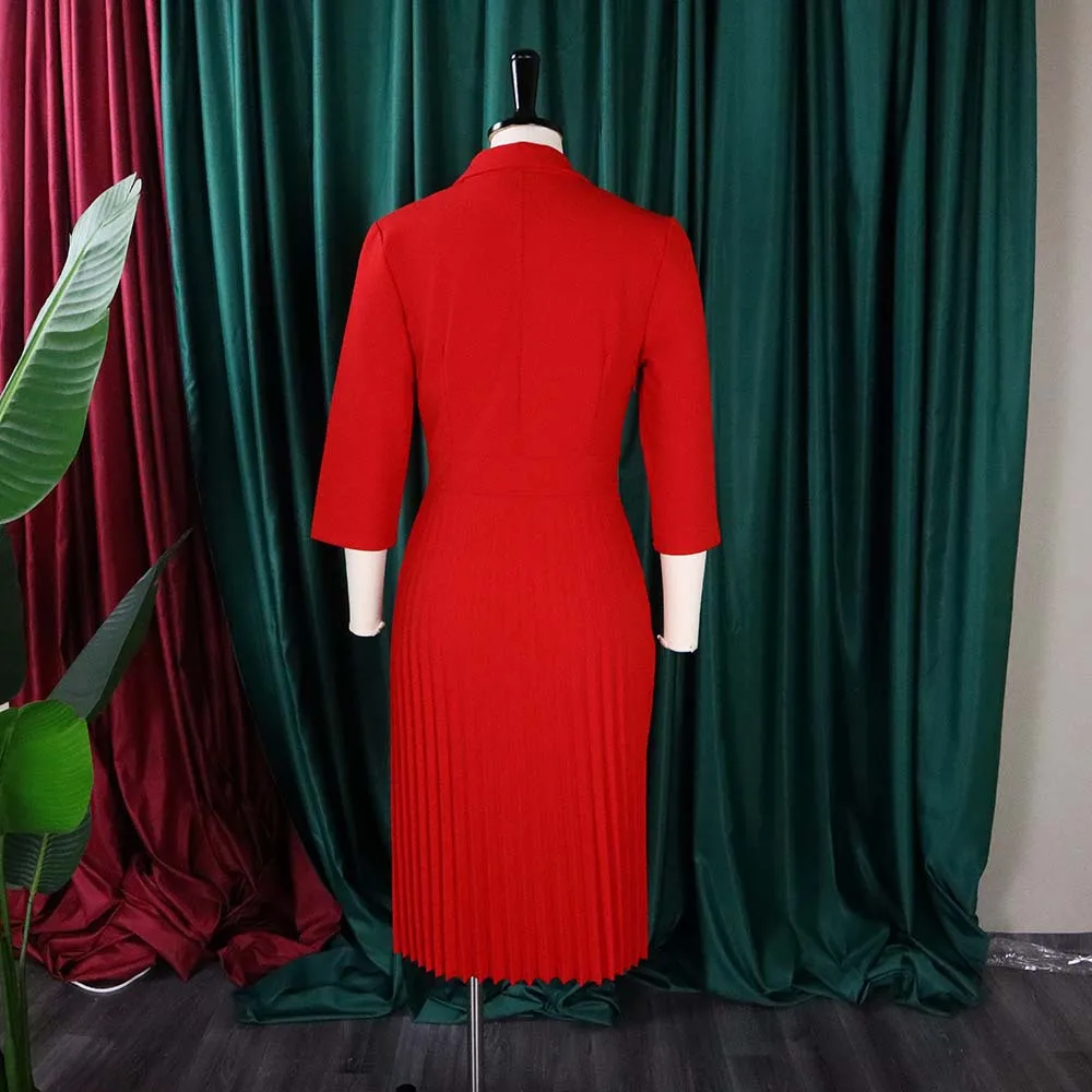 Autumn Elegant Suit Women Formal Work Career Dresses 2022 Pleated Dress Ladies Office Dresses