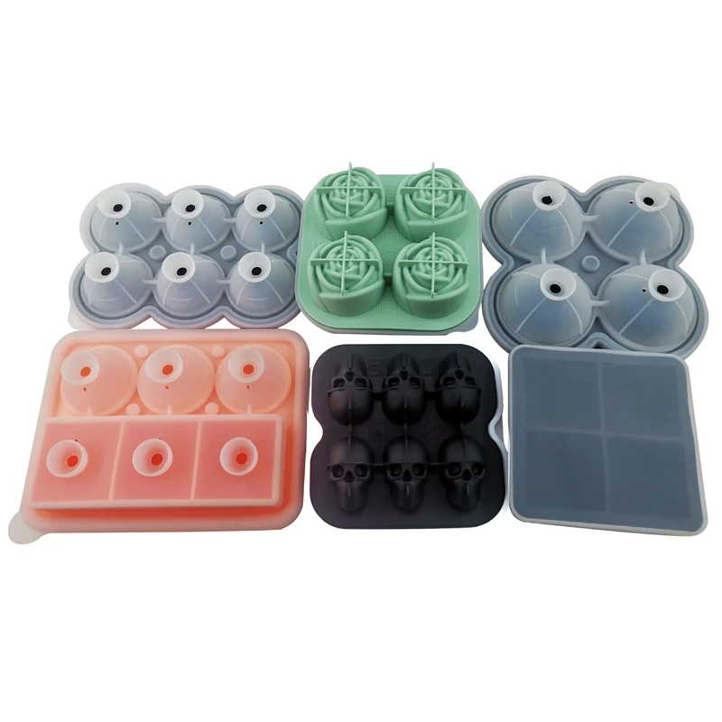 
JTOMEI Food Grade 3D Rose Silicone Ice Ball Tray with Lid Easy Release Large Round Shape Whiskey Silicone Ice Cube Tray 