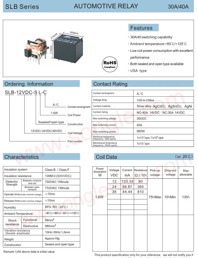 SLB-12VDC-SL-C SLB-24VDC-SL-A SLB-36VDC-SL-C SLB-36VDC-SL-A SONGLE автомобильное реле новое оригинальное в наличии