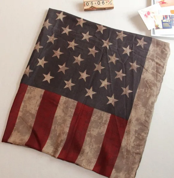 RTS Stock women poly voile scarves polyester custom american flag print scarf