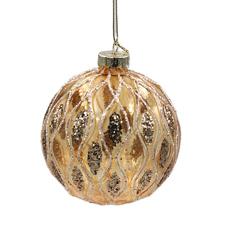 Handmade Elegent Gold Clear Christmas Decoration Baubles Glass Ball Ornaments For Xmas Home Xmas Tree Hanging