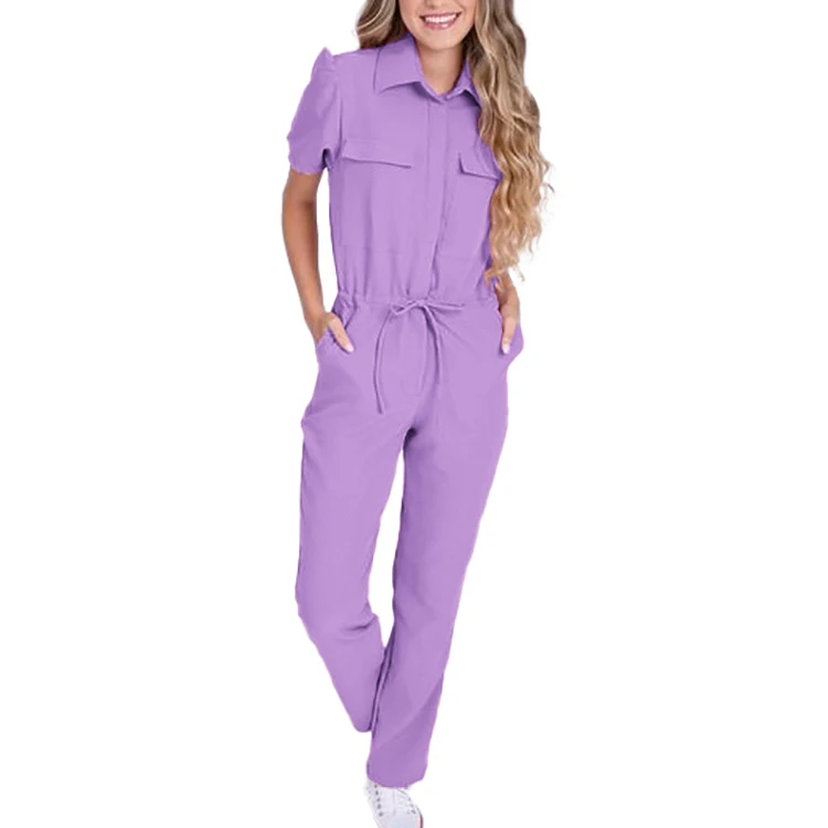 Best Price Custom women one piece jumpsuits short sleeve casual jumpsuit nursing scrubs
