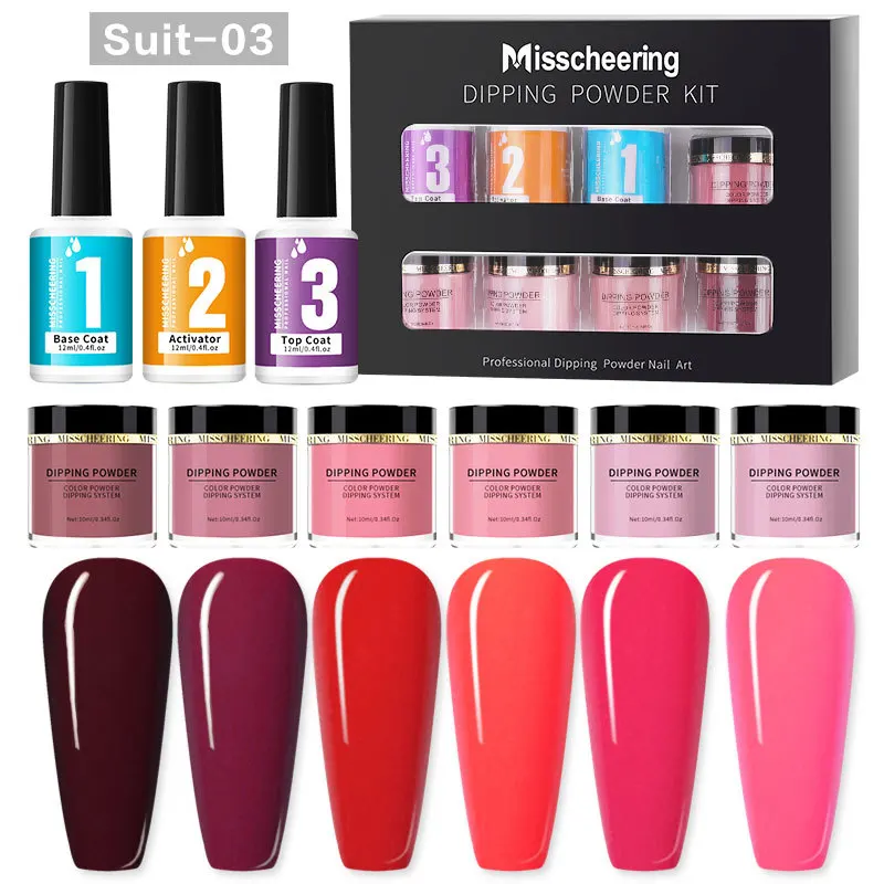 9Pcs/Set Colorful Clear Dipping Powder Manicure And Pedicure Supplies Nude Acrylic Powders For Nail DIY Nail Art With Top Coat