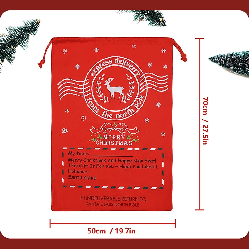 Custom Logo Printed Gift Canvas Cotton String Drawstring Gift Bags Christmas