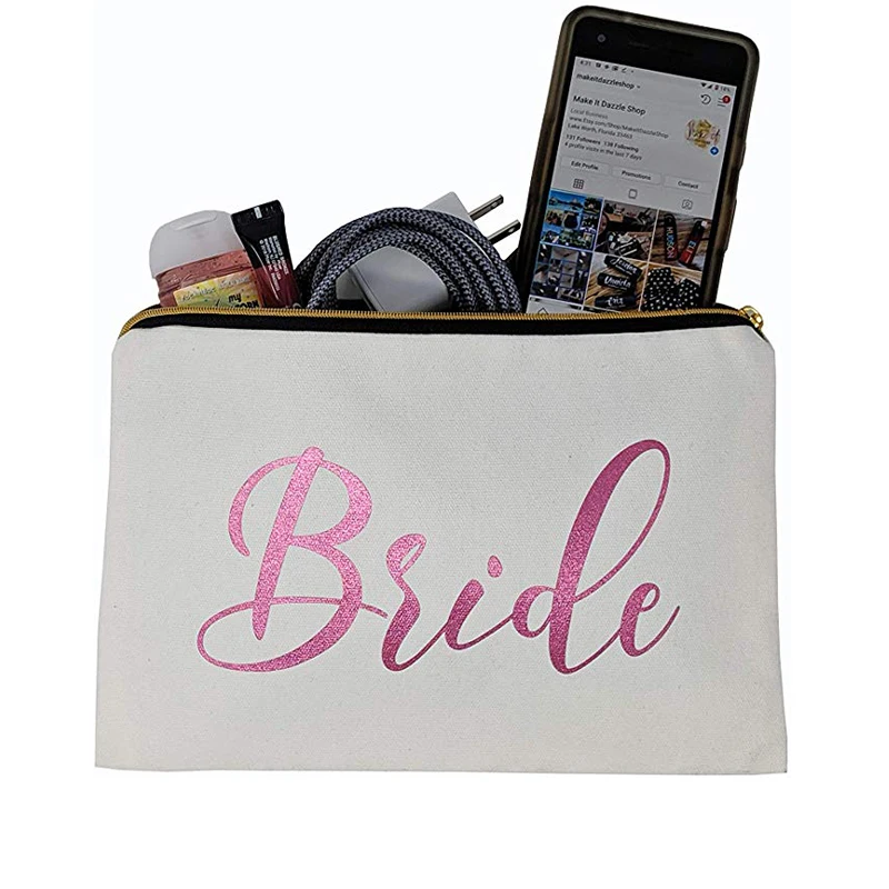 Top zip portable makeup bag cotton linen pouch fashion cosmetic bag with custom logo size color