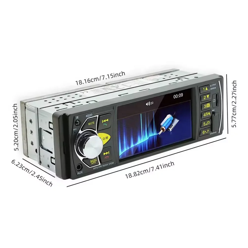 Model 4022D Auto Audio Car Radio Stereo Bluetooth Support Rear View Camera 4.1 Inch 1 Din 12V Screen Display FM English