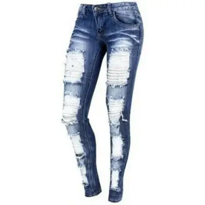 ODE High Quality Cotton Women Trousers Plus Size Pants Ripped Denim Jean Bodycon Jeans For Women