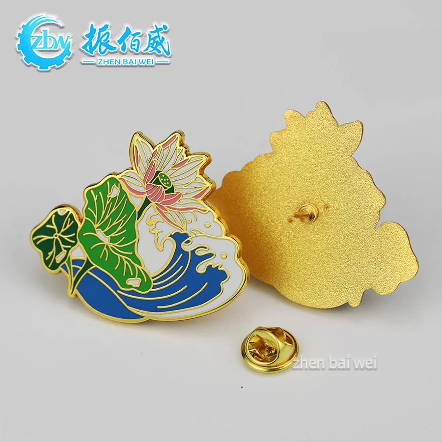 All the way flower lotus leaf lotus Han plant flower metal soft enamel enamel pin custom for coat and hat decoration