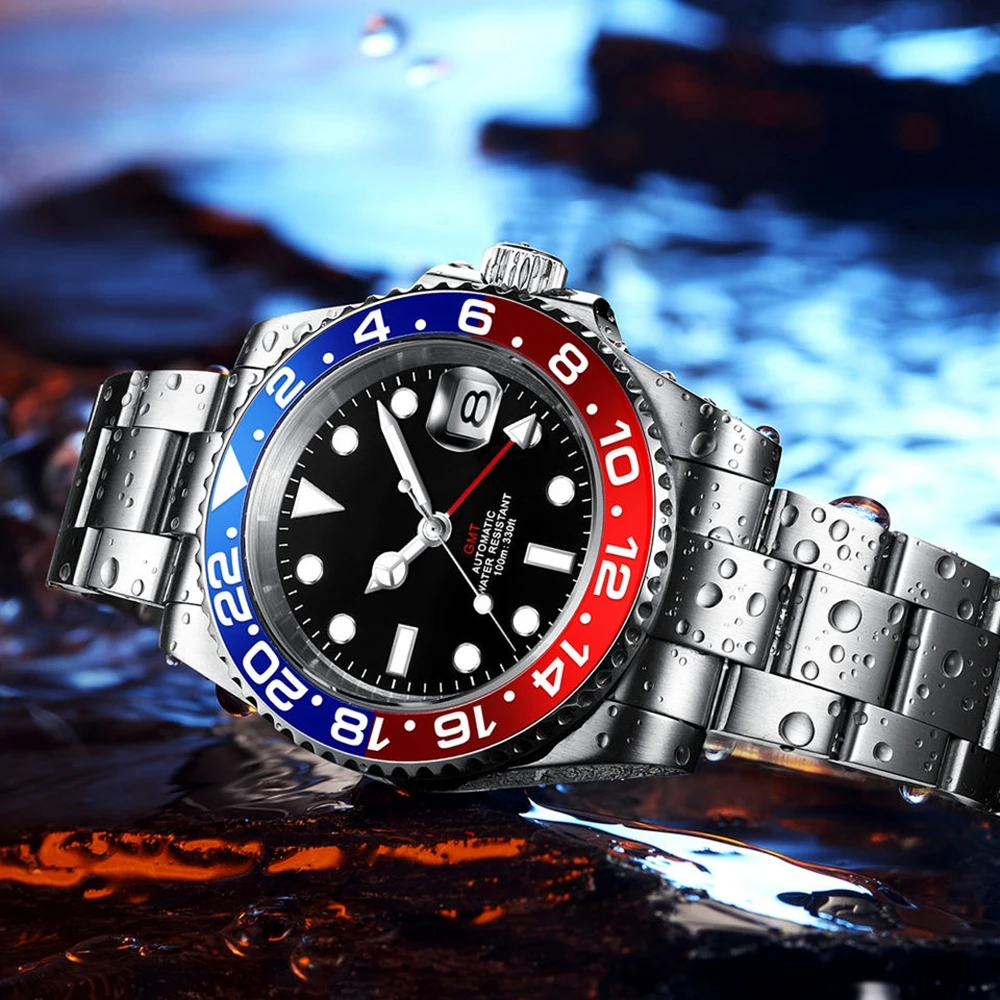 Seiko nh34 GMT водонепроницаемые автоматические деловые часы 10 АТМ
