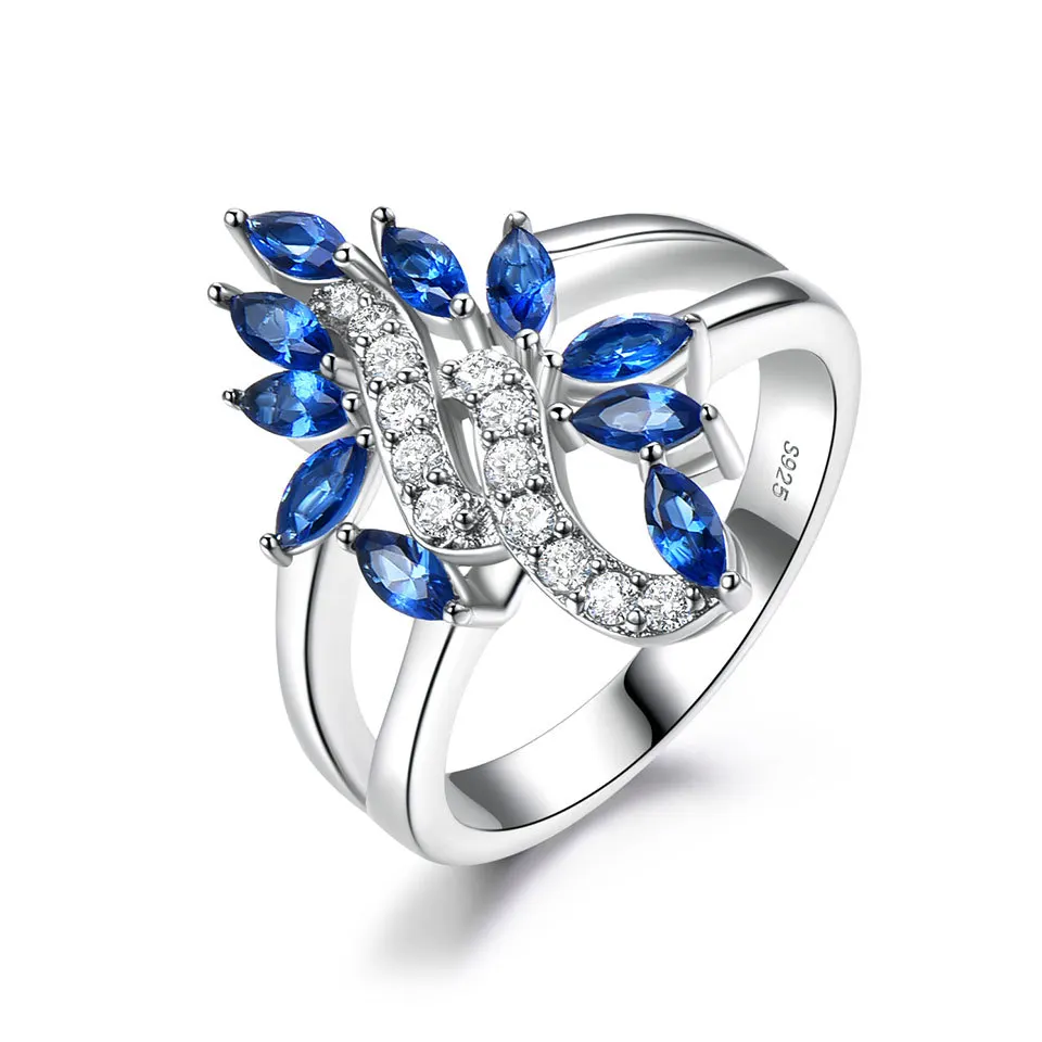 Romantic personality wedding diamond ring female sapphire cocktail flower double knot ring silver 925