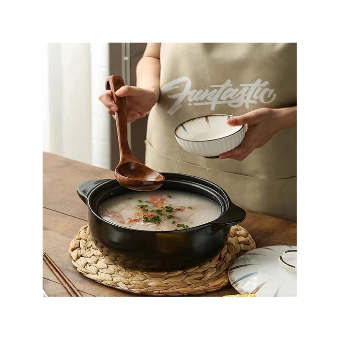 Wholesale round double handle ceramic noodle cooking tool soup pot with lids