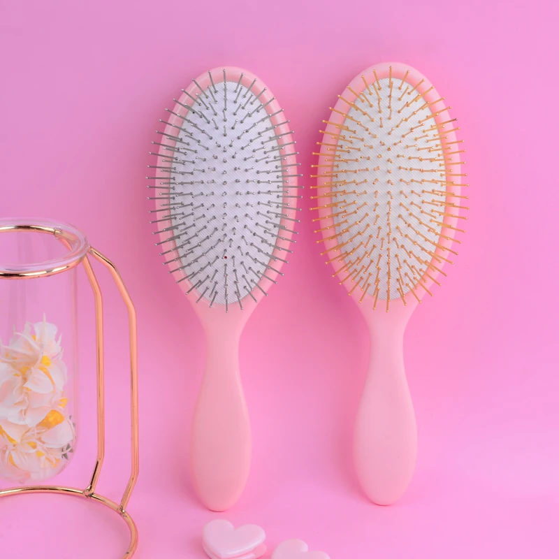 New Hot Sale Pink stainless Steel metal pin bristle Needle Hair Brush With Nylon Hair Brush For Salon