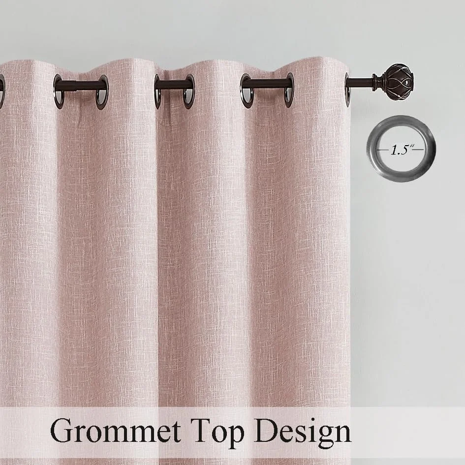 Bindi Pink Full Blackout Curtains Heavy Linen Texture Thermal Insulated Noise Reduction Window Treatment Drapes For Bedroom