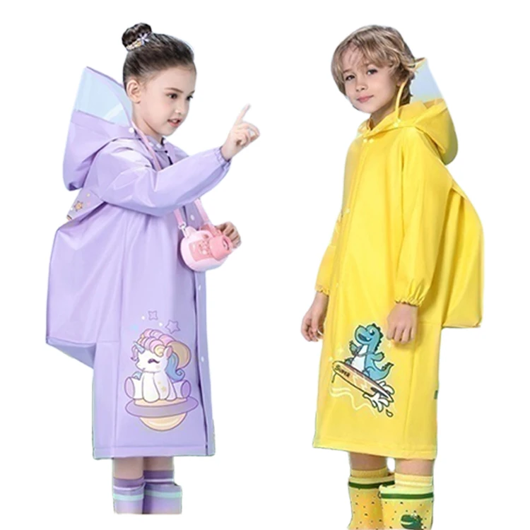 Wear-resistant EVA waterproof rain poncho cartoon clear raincoats for children backpack kids fashion raincoat