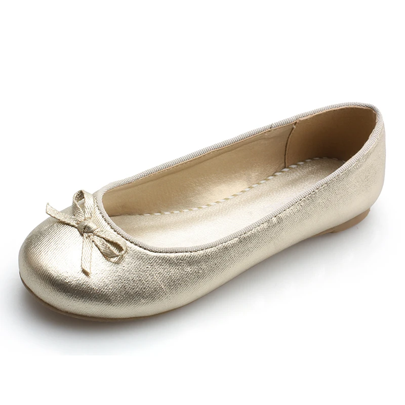 Girls Party Causal Fashion Gold Pu French Binding Round Toe Good Quality Soft Insole Flat Ballerina Shoes