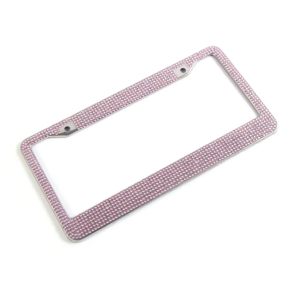 Custom Bling Black Metal Embossed  Pink Crystal  Rhinestone Car Number Holder Us License Plate Cover Frame