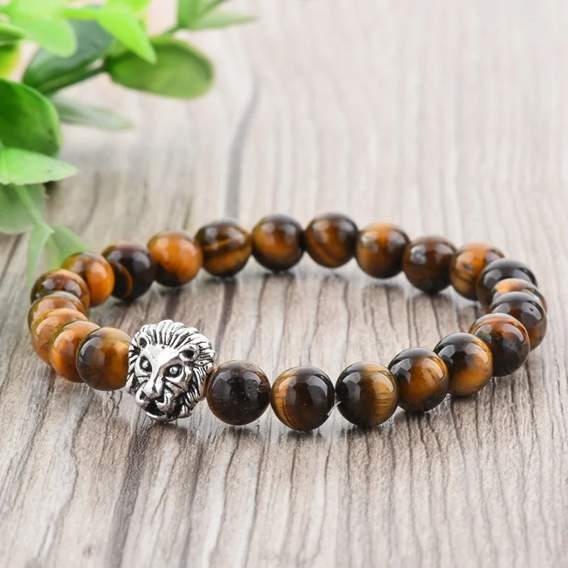 Men Tiger eye Gemstone Bian Natural Stone with lino head Bracelet,bracelet gem stone bracelet making