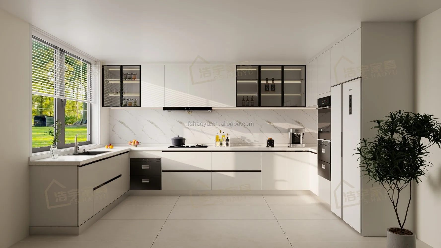 ready made Home Kitchen Cabinet Furniture High Quality Cheap Kitchen Cabinet with  mirror finish colored glass door