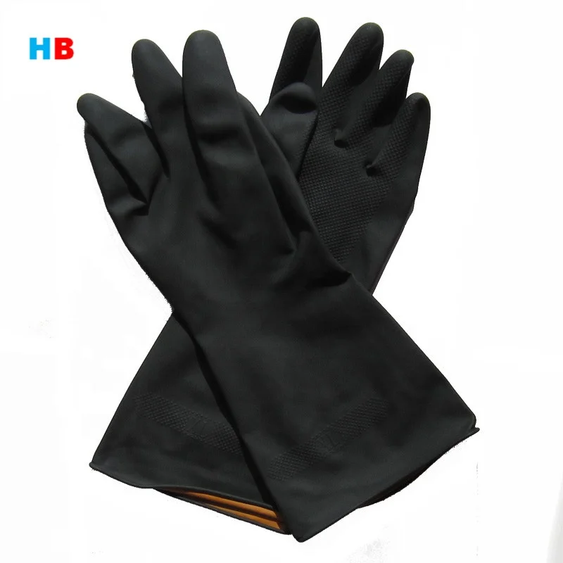 120g 35+-1cm 14inch long black industrial latex gloves hand job working diamond pattern rubber gloves