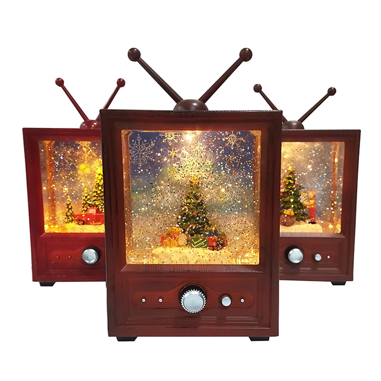 Unique Melody Merry christmas Oem Led Snow Ball Retro TV Style Water Spinning Christmas lantern snow globe With Snowman Design
