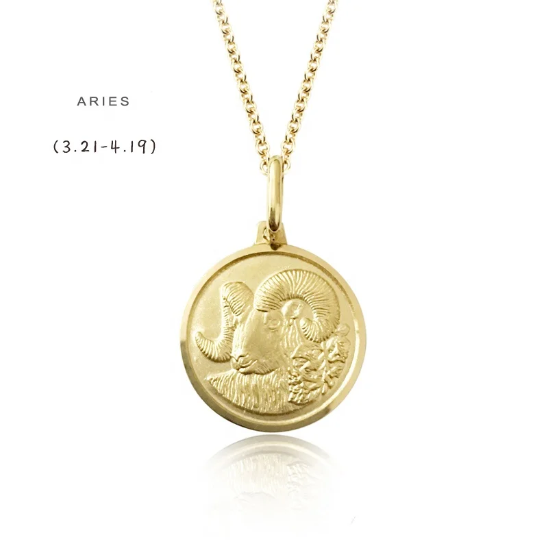 Firstmadam 12 Horoscope Aries 18K Gold Coin Pendant Exquisite Three Dimensional Relief