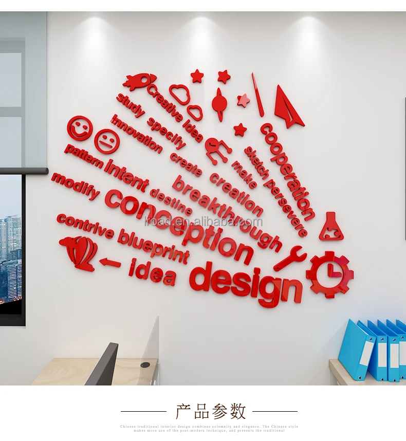 Office inspirational wall decoration sticker company corporate culture creative learning 3D three-dimensional text
