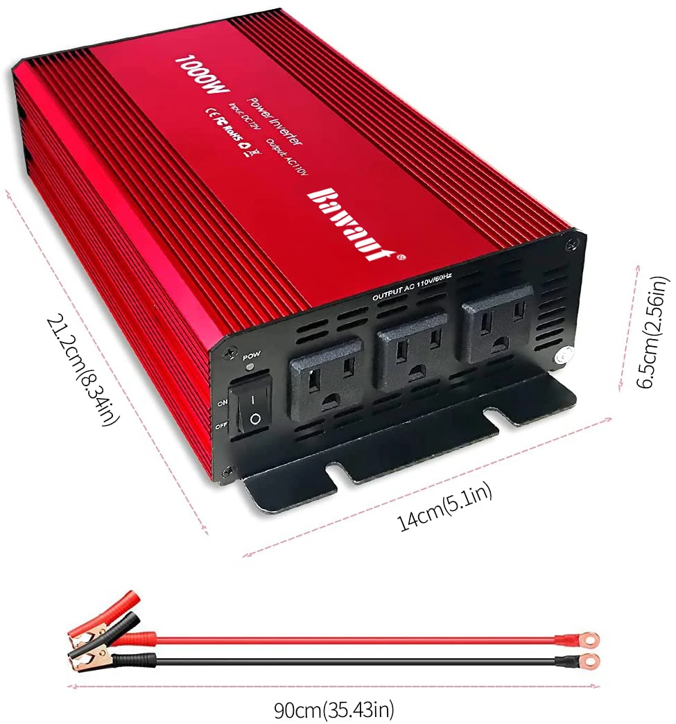 Power Inverter 1000W Modified Sine Wave 12V DC To 110V 220V AC Converter With AC USB Output For Car