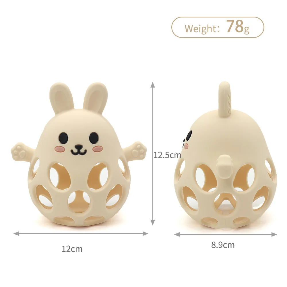 Rabbit shape high quality silicone hand grabbing ball baby grasp training oem silicone teether newborn teething toys