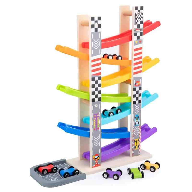 Деревянная игрушечная машинка-Рампа, гоночный автомобиль, набор с 7 мини-машинками и гоночными треками, игрушки Монтессори для малышей, подарок для мальчиков и девочек