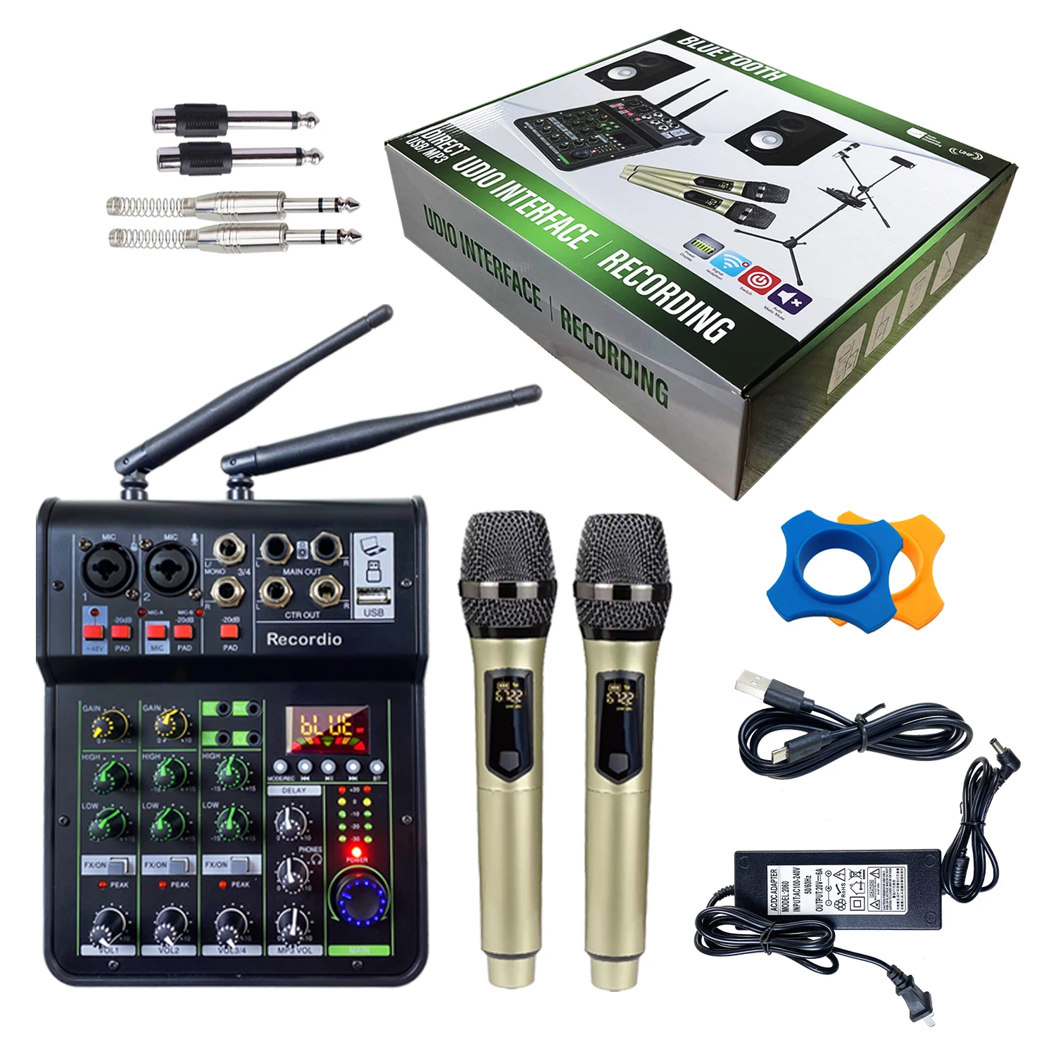 GAX-450B Hot Selling Audio Mixer 4 Channel with Wireless Microphone Mini DJ Blueteeth Mixer with 48V Phantom Power