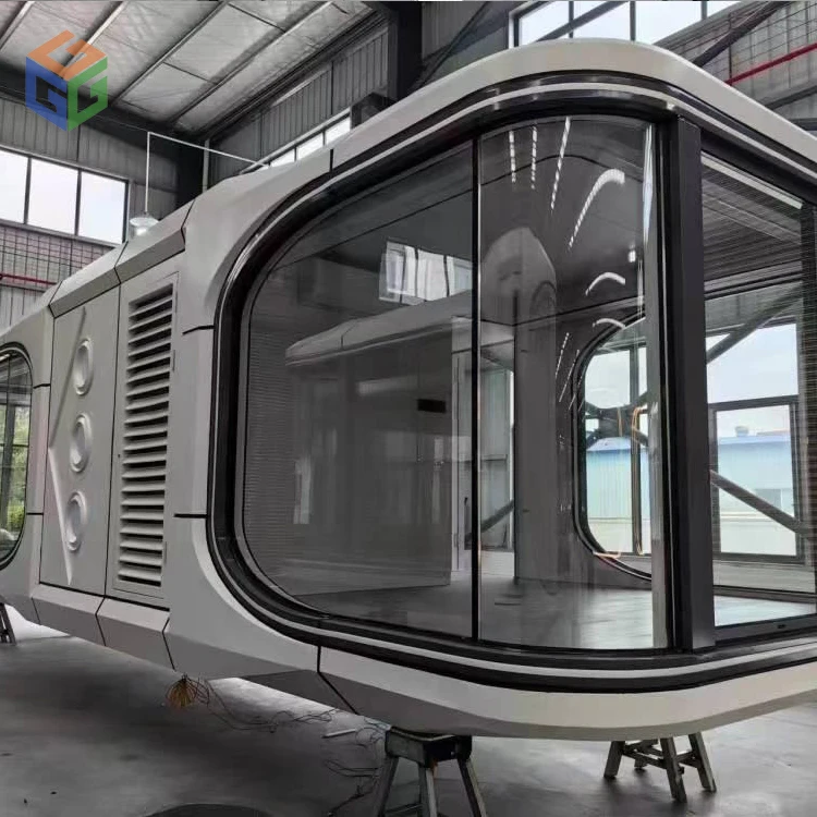 smart windproof hotel building Luxury beach villa manufacture mobile prefab space capsule house for sale