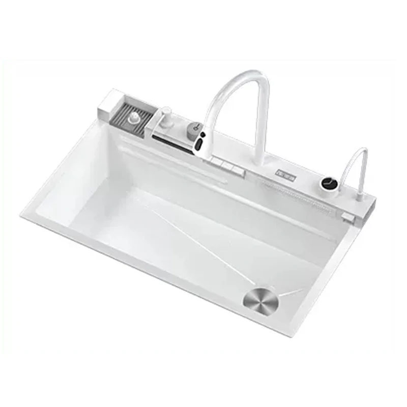 TikTok Hot Sale 7546 White Smart Kitchen Stainless Steel Digital Display Sink with pull down Faucet set for Restaurant