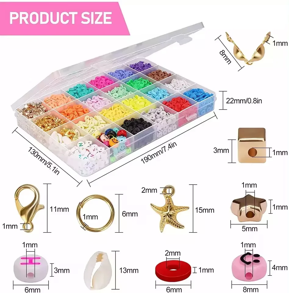 Mixed color for heishi polymer clay beads for DIY kids bracelet making beads set with golden color charm for jewelry making