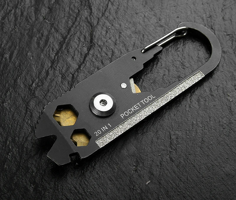 20-in-1 Multitool Carabiner Clip Keychain EDC Card Tool with Bottle Opener Bar Tactical Emergency Survival Gear for Hiking