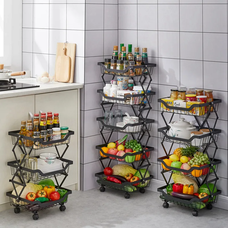 Household Metal Moving Trolley  Multilayer Kitchen Organizer Fruit Vegetable Stackable Storage Baskets