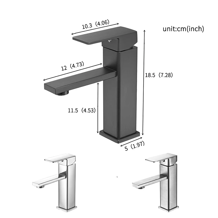 Black Paint Square Bathroom Sink Faucet Single Handle Basin Faucet Wash Tap Bathroom Basin Faucet